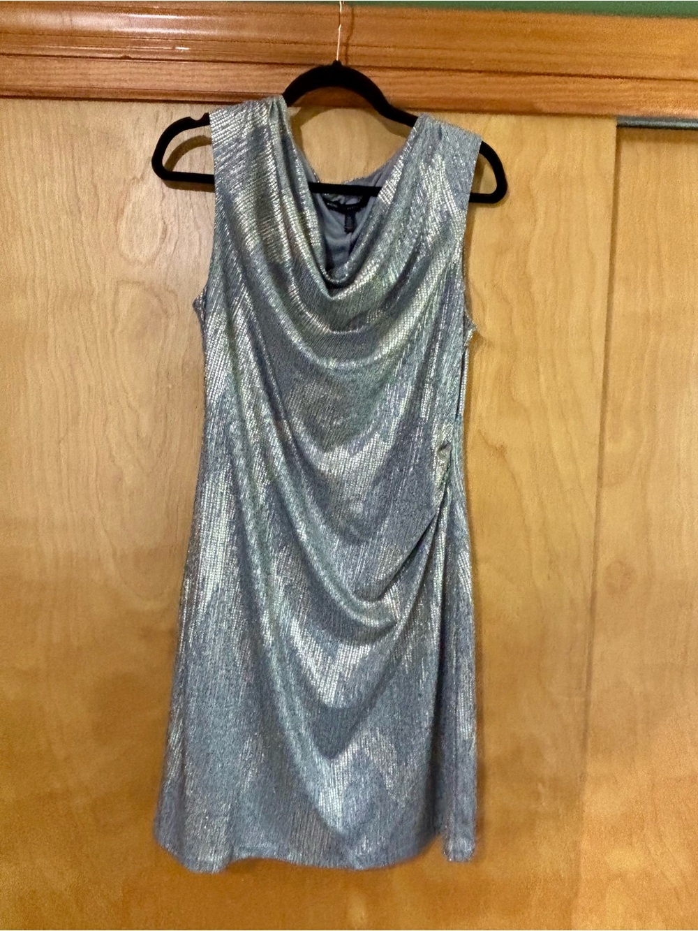 White House Black Market Silver Metallic Cowl-Neck Dress